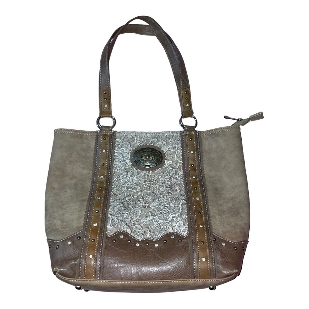 Justin Boots Concealed Weapon Gun Purse Tote Double Strap Leather Lace Studs